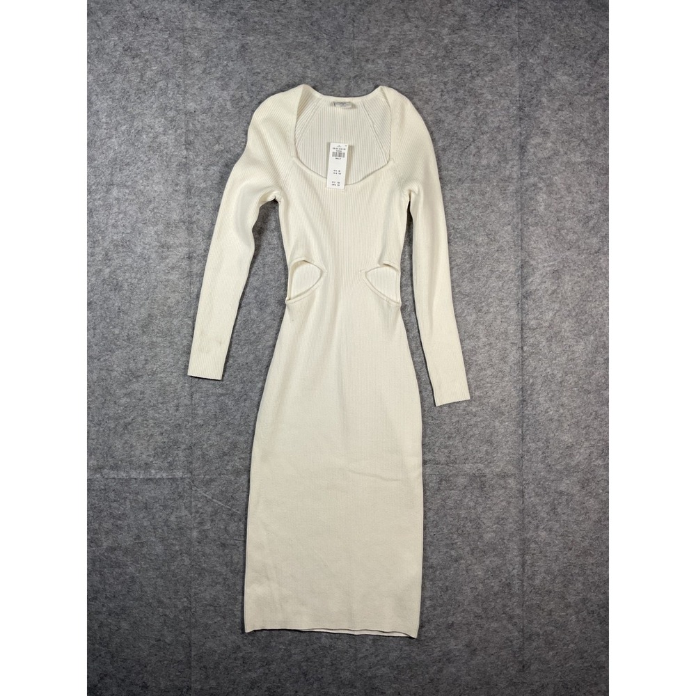 Abercrombie Fitch White Ribbed Cutout Square Neck Midi Sweater Dress Small